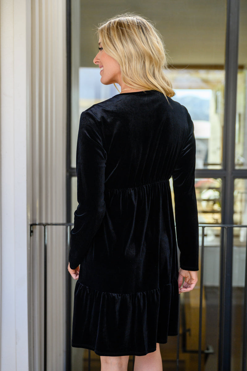 Jentsyn Velvet V-Neck Dress in Black - Maple Row Boutique 