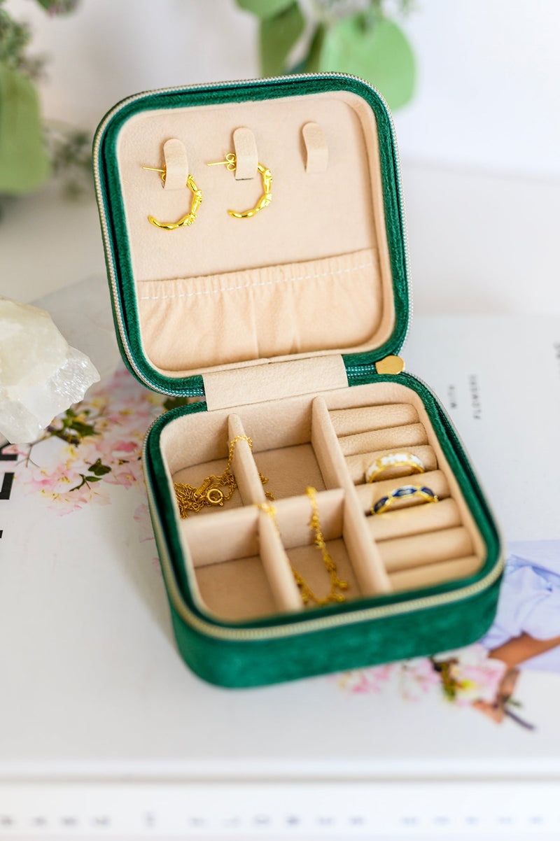 Kept and Carried Velvet Jewlery Box in Green - Maple Row Boutique 