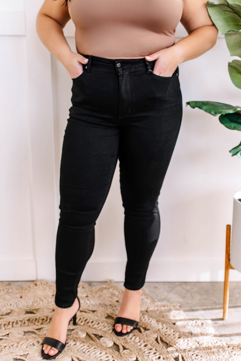 Tummy Control Classic Skinny Black Judy Blue Jeans - Maple Row Boutique 