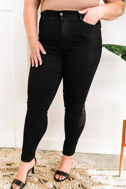 Tummy Control Classic Skinny Black Judy Blue Jeans - Maple Row Boutique 