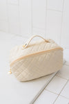 Large Capacity Quilted Makeup Bag in Cream - Maple Row Boutique 