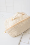 Large Capacity Quilted Makeup Bag in Cream - Maple Row Boutique 
