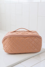 Large Capacity Quilted Makeup Bag in Pink - Maple Row Boutique 