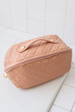 Large Capacity Quilted Makeup Bag in Pink - Maple Row Boutique 
