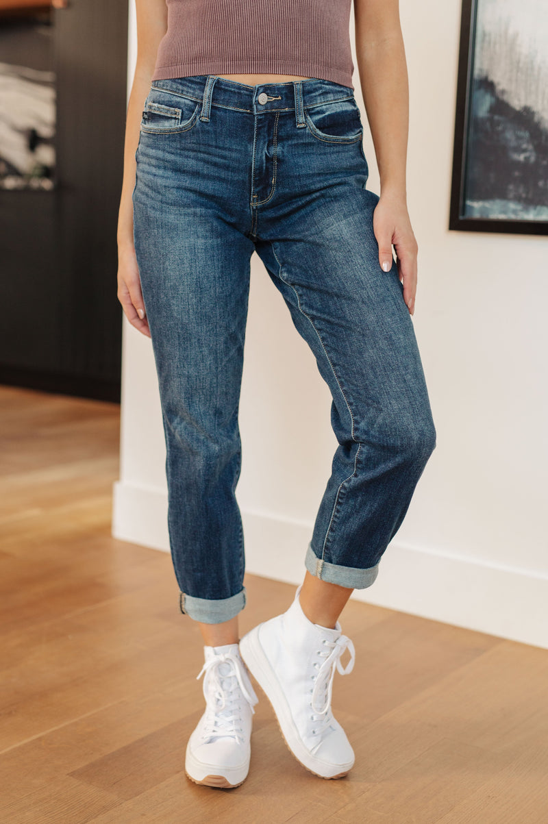 London Midrise Cuffed Boyfriend Jeans - Maple Row Boutique 