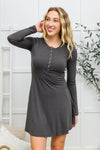 Long Sleeve Button Down Dress In Ash Gray - Maple Row Boutique 