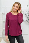 Long Sleeve Knit Top With Pocket In Burgundy - Maple Row Boutique 