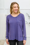 Long Sleeve Knit Top With Pocket In Denim Blue - Maple Row Boutique 
