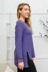 Long Sleeve Knit Top With Pocket In Denim Blue - Maple Row Boutique 