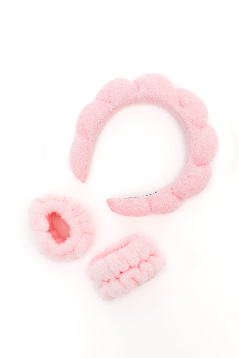 Lost in the Moment Headband and Wristband Set in Pink - Maple Row Boutique 