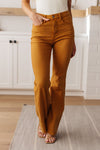 Melinda High Rise Control Top Flare Jeans in Marigold - Maple Row Boutique 