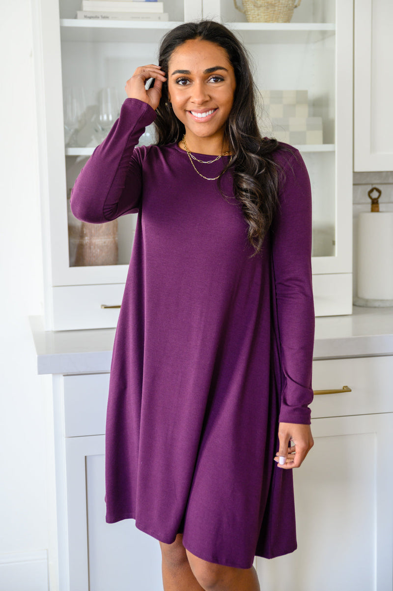 Most Reliable Long Sleeve Knit Dress In Plum - Maple Row Boutique 