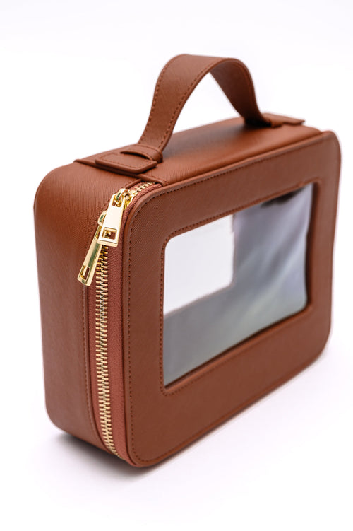 PU Leather Travel Cosmetic Case in Camel - Maple Row Boutique 