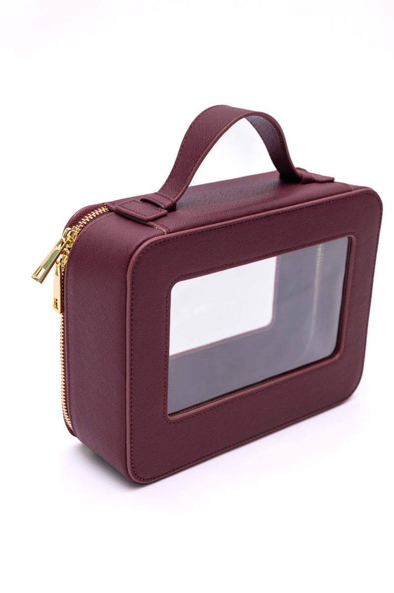 PU Leather Travel Cosmetic Case in Wine - Maple Row Boutique 