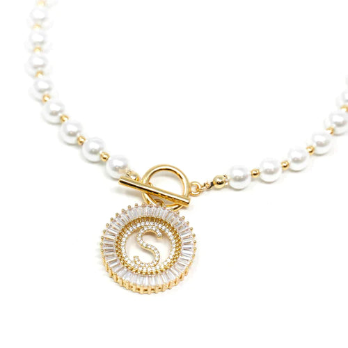 PREORDER: Pearl Chain Radiant Initial Necklace - Maple Row Boutique 