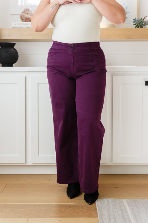 Petunia High Rise Wide Leg Jeans in Plum - Maple Row Boutique 