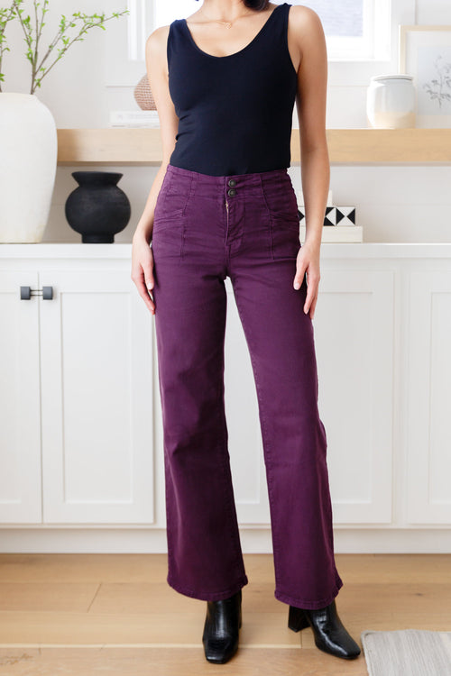 Petunia High Rise Wide Leg Jeans in Plum - Maple Row Boutique 