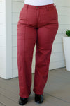 Phoebe High Rise Front Seam Straight Jeans in Burgundy - Maple Row Boutique 