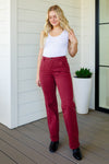Phoebe High Rise Front Seam Straight Jeans in Burgundy - Maple Row Boutique 