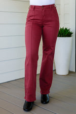 Phoebe High Rise Front Seam Straight Jeans in Burgundy - Maple Row Boutique 