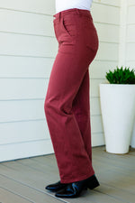 Phoebe High Rise Front Seam Straight Jeans in Burgundy - Maple Row Boutique 