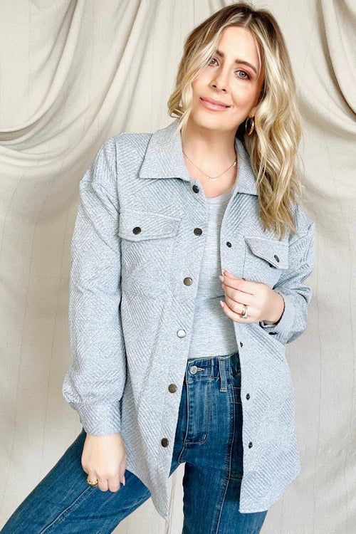 Solid Textured Flap Pocket Buttoned Shacket - Maple Row Boutique 