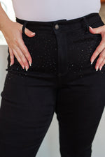Reese Rhinestone Slim Fit Jeans in Black - Maple Row Boutique 