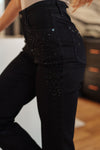 Reese Rhinestone Slim Fit Jeans in Black - Maple Row Boutique 