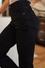 Reese Rhinestone Slim Fit Jeans in Black - Maple Row Boutique 