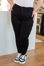 Reese Rhinestone Slim Fit Jeans in Black - Maple Row Boutique 