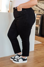 Reese Rhinestone Slim Fit Jeans in Black - Maple Row Boutique 