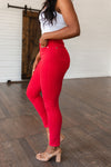 Ruby High Rise Control Top Garment Dyed Skinny Jeans in Red - Maple Row Boutique 