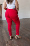 Ruby High Rise Control Top Garment Dyed Skinny Jeans in Red - Maple Row Boutique 