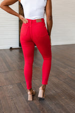 Ruby High Rise Control Top Garment Dyed Skinny Jeans in Red - Maple Row Boutique 