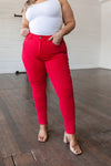 Ruby High Rise Control Top Garment Dyed Skinny Jeans in Red - Maple Row Boutique 