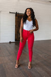 Ruby High Rise Control Top Garment Dyed Skinny Jeans in Red - Maple Row Boutique 