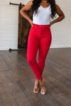 Ruby High Rise Control Top Garment Dyed Skinny Jeans in Red - Maple Row Boutique 