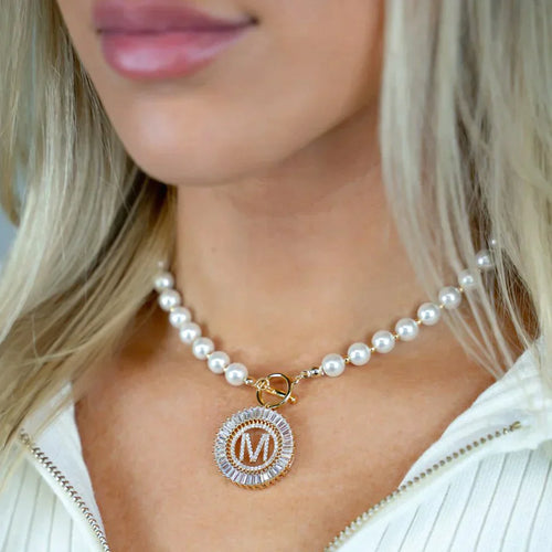 PREORDER: Pearl Chain Radiant Initial Necklace - Maple Row Boutique 