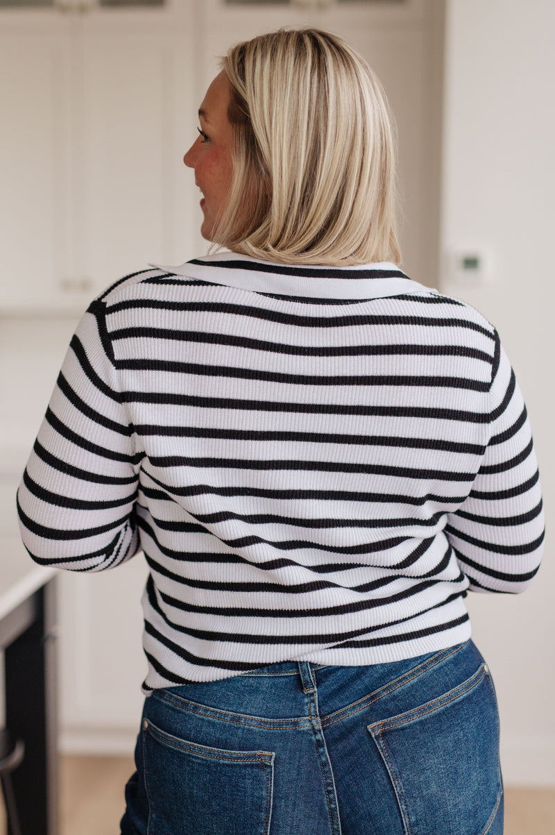 Self Improvement V-Neck Striped Sweater - Maple Row Boutique 