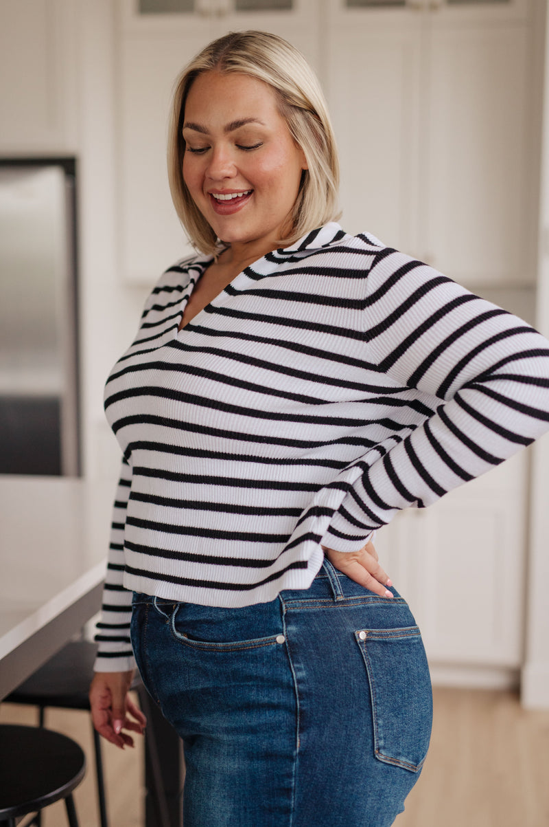 Self Improvement V-Neck Striped Sweater - Maple Row Boutique 