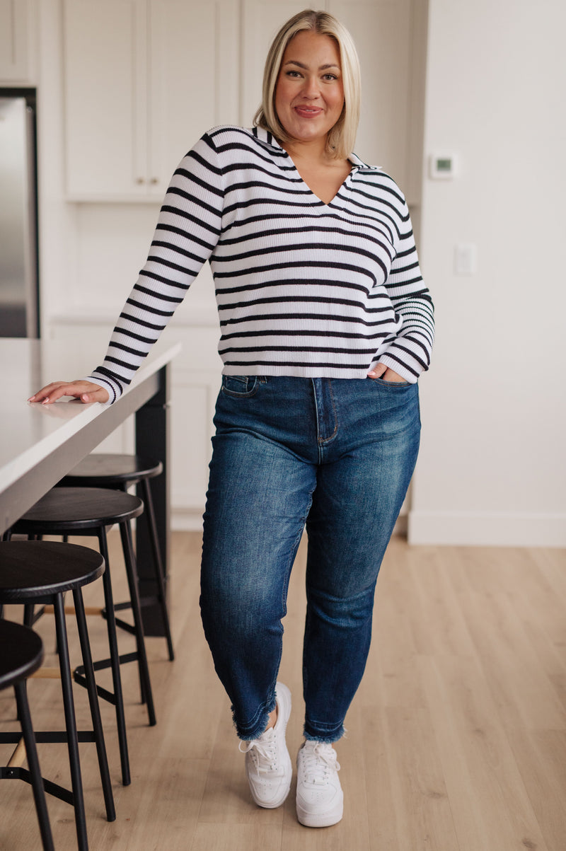 Self Improvement V-Neck Striped Sweater - Maple Row Boutique 