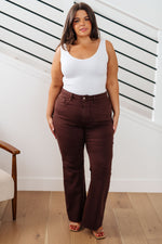 Sienna High Rise Control Top Flare Jeans in Espresso - Maple Row Boutique 