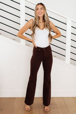 Sienna High Rise Control Top Flare Jeans in Espresso - Maple Row Boutique 