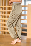 Steal The Night Olive Satin Cargo Joggers - Maple Row Boutique 
