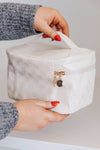 Subtly Checked Cosmetic Bags 3 Piece Set in Ivory - Maple Row Boutique 