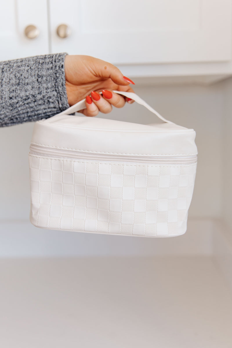 Subtly Checked Cosmetic Bags 3 Piece Set in Ivory - Maple Row Boutique 