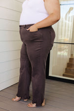 Sybil High Rise Frayed Hem 90's Straight Jeans in Brown - Maple Row Boutique 