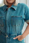 Sylvia Short Sleeve Denim Jumpsuit - Maple Row Boutique 