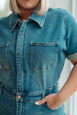 Sylvia Short Sleeve Denim Jumpsuit - Maple Row Boutique 