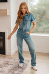 Sylvia Short Sleeve Denim Jumpsuit - Maple Row Boutique 